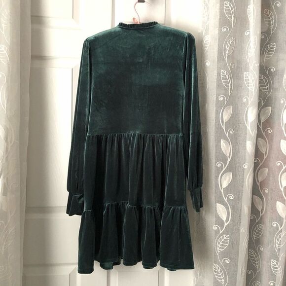 1. State Velour Velvet Emerald Green Long Sleeve Babydoll mini Dress Size XS - Picture 10 of 10